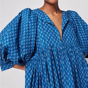 NWT Faherty Lyla mini dress indigo blue gobi floral size M